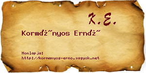 Kormányos Ernő névjegykártya